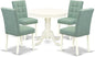 East West Furniture ANAS5-LWH-43 5 Piece Dinner Table Set contain A Wooden Table and 4 Willow Green Polyester Fabric Kitchen Chairs with Stylish Back- Linen White Finish