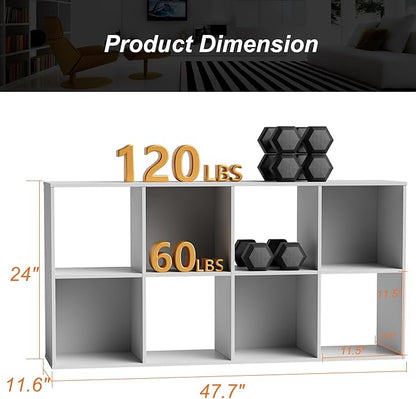 Sweetcrispy 8 Cube Storage Organizer - Open Cube Bookshelf with 4 Removable Back Panels, Display Storage Bookcase for Living Room, Bedroom, Entrance Hall, Home Office，47.7" L×11.6" W×24" H, Beige