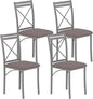 VECELO Metal Dining Chairs Set of 4, Steel Legs and PU Leather Cushion Seats for Kitchen, Living Room, Grey