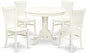 East West Furniture ANVA5-LWH-W 5 Piece Kitchen Table Set for 4 Includes a Round Dining Room Table with Pedestal and 4 Solid Wood Seat Chairs, 36x36 Inch, Linen White