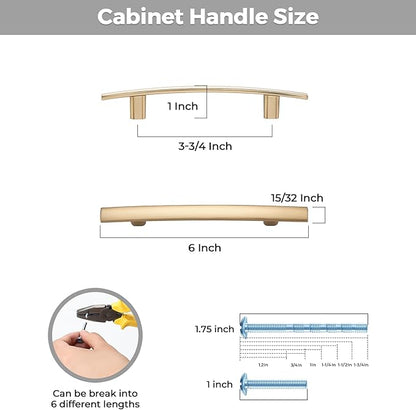 5 Pack Cabinet Handles 3.75" Hole Center - Curved Cabinet Pulls Champagne Bronze Drawer Pulls for Kitchen Cupboard Solid Handles for Dresser Drawer Arch Closet Hardware