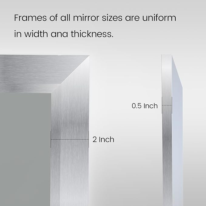 Amorho 40x32 Inch Bathroom Mirror Silver, Thick Metal Framed Wall Mirrors for Over Sink, Brushed Nickel Mirror Perfect for Bedroom, Living Room, Entryway, Rectangle (Horizontal/Vertical).