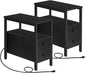 HOOBRO Set of 2 End Tables with Charging Station, Narrow Side Table with Drawers & USB Ports & Power Outlets, Nightstand for Small Spaces, Living Room, Stable and Sturdy, Black BK541BZP201