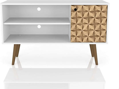 Manhattan Comfort Liberty Mid Century Modern TV Stand for Televisions up to 46 Inches, Bedroom and Living Room Entertainment Center with Storage, Shelves, and Cabinet, 43" Wide, White/3d Print