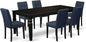 East West Furniture LGAS7-BLK-09 7 Piece Dining Table Set Consists A Wooden Table and 6 Dark Navy Blue Polyester Fabric Modren Dining Chairs with Stylish Back- Black Finish
