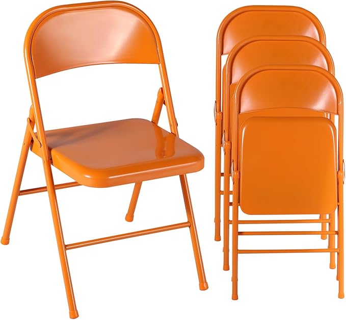VECELO Metal Folding Chairs 4 Pack, Double Hinged Steel Frame Easy Foldable&Stackable for Office Kitchen Dinning Wedding Patio and Garden