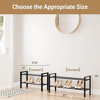 Haddockway Bamboo Shoe Rack for Closet, Free Standing Shoe Organizer with Smooth Round Rods & Convenient Handles, Stackable Shoe Storage Shelf for Entryway, Hallway(Black, 2-Tier)