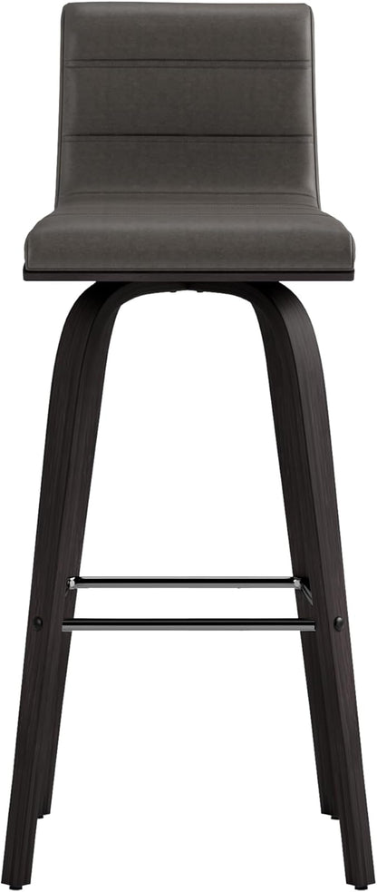 Armen Living Vienna 30" Swivel Bar Stool in Black Wood Finish with Gray Faux Leather - Set of 2