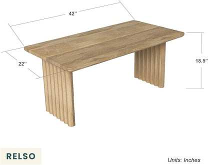 Bambos Coffee Table | Sold Mango Wood Center Table with Natural Finish | Handcrafted Accent for Living Room, Modern Decor, Apartment or Office | Bamboo Inspired Legs, Easy Assembly, Durable, Compact