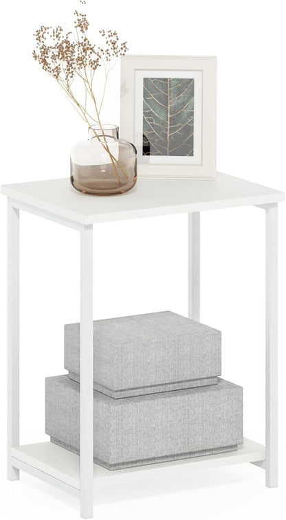 Furinno Simplistic Industrial Metal Frame End Table, 1-Pack, White/White