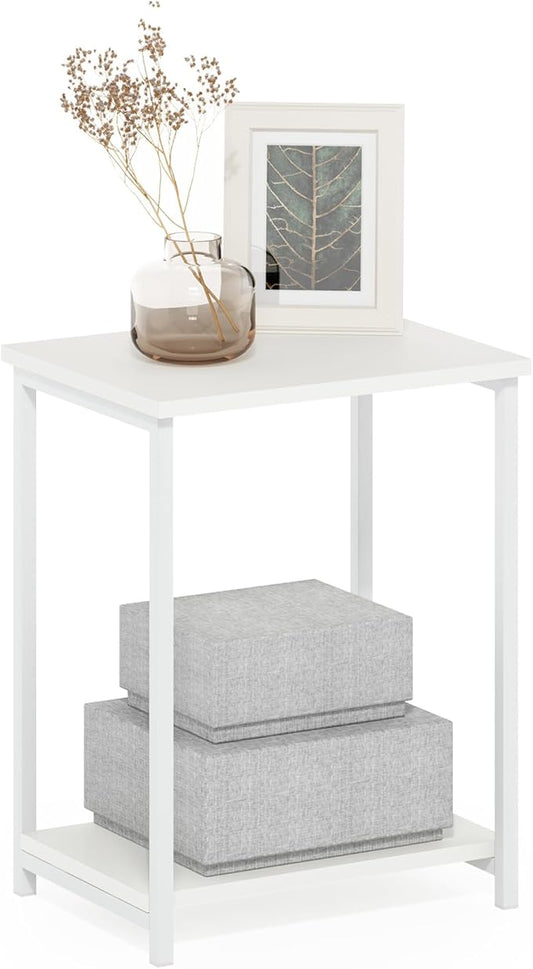 Furinno Simplistic Industrial Metal Frame End Table, 1-Pack, White/White