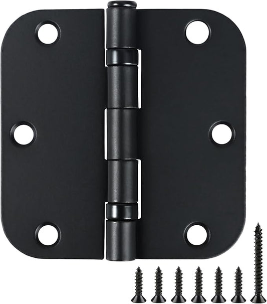 18 Pack Ball Bearing Round Matte Black Door Hinges 3.5 Inch 5/8" Radius Anti Squeak Interior 3-1/2"Flat Bifold Standard Bedroom Indoor for Doors 3 ½" Hardware Essentials House Home Decor Accessories