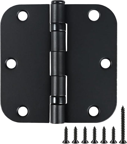 24 Pack Ball Bearing Door Hinges Matte Black 3.5 Inch 5/8"Radius Rounded Squeak Free Interior 3-1/2"Flat Iron Bifold Standard Office Bedroom Indoor for Doors 3 ½" Hardware Home House Decor Essentials