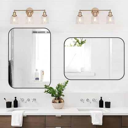 Black Bathroom Mirror, 20x30 Inch Matte Black Mirror, Aluminum Alloy Framed Vanity Mirror, Rounded Rectangle Bathroom Mirror for Over Sink, Anti-Rust Wall Mirror (Horizontally or Vertically)