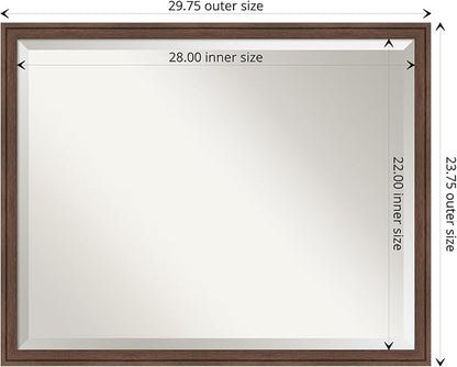 Amanti Art Brown Bathroom Mirror for Over Sink, 24x30 Florence Medium Brown Rectangle Vanity Mirror, Large Casual Frame, Hangs Horizonally and Vertically, Bathroom Wall Decor, Beveled Edge