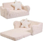 Extra Wider Seating Toddler Couch, 2-in-1 Toddler Soft Couch Fold Out with Star Pillow, Convertible Sofa to Lounger for Girls and Boys, Cream Heart
