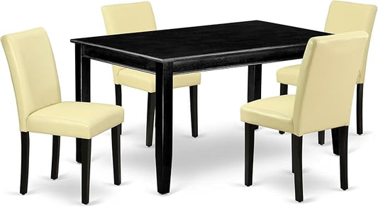 East West Furniture DUAB5-BLK-73 5 Piece Dining Room Table Set Includes a Rectangle Kitchen Table and 4 Eggnog Faux Leather Parson Dining Chairs, 36x60 Inch, Black