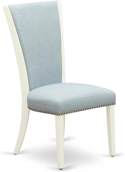East West Furniture V027VE215-5 5 Piece Dining Table Set for 4 Includes a Rectangle Kitchen Table with V-Legs and 4 Baby Blue Linen Fabric Parson Dining Chairs, 40x72 Inch, Multi-Color