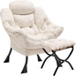 Lazy Chair with Folding Ottoman,Leisure Sofa Chair,Soft Fabric Armchair with Armrests and Side Pockets, Reading Chair with Footrest for Living Room, Bedroom, Office (Plush Beige)
