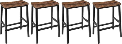 HOOBRO Bar Stools Set of 4, Counter Height Bar Stools, 23.6'' Bar Chairs, Saddle Stools with Footrests, Industrial Barstools for Dining Room, Kitchen, Bar, Rustic Brown and Black BF02MDP401