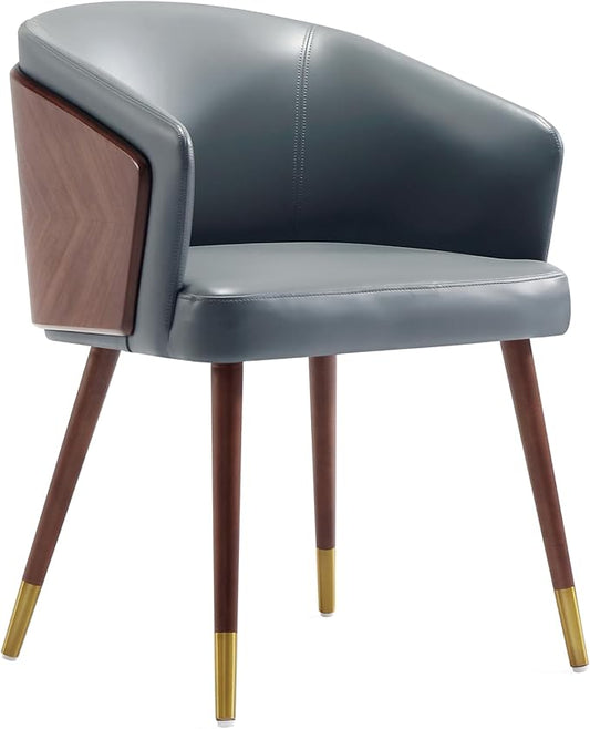 Manhattan Comfort Reeva Modern Dining Chair Upholstered in Tight Fit Leatherette, Accent Furniture with Solid Beech Wood Frame & Legs with Stylish Gold Tips, Graphite Grey