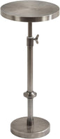 Kate and Laurel Engles Traditional Adjustable-Height Pedestal Drink Table; 10 x 10 x 30; Antique Silver; Vintage Round Indoor Metal Plant Stand with Embossed Sunburst Pattern