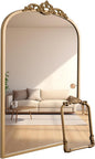 1 Set Vintage Mirror 20x30 Gold Antique Baroque Arched Ornate Traditional Brass Mirror and 8.5x12 Vintage Vanity Makeup Desk Table Mirror for Bathroom Entryway Living Room Hallway Fireplace