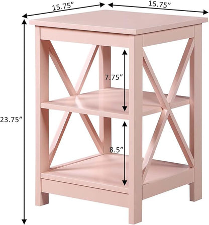 Convenience Concepts Oxford End Table 15.75" - Modern Living Room Table with Storage Shelves, Transitional Nightstand Side Table for Home Decor and Display, Blush Pink