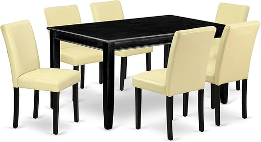 East West Furniture DUAB7-BLK-73 7 Piece Kitchen Table & Chairs Set Consist of a Rectangle Dining Room Table and 6 Eggnog Faux Leather Upholstered Chairs, 36x60 Inch, Black