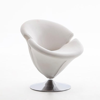 Manhattan Comfort Tulip Swivel Accent Chair Set of 2 with 360° Turn, Modern Flower Inspired Design, Soft Velvet Upholstery, Polished Chrome Base, No Assembly Required, 300 Lbs Capacity, White