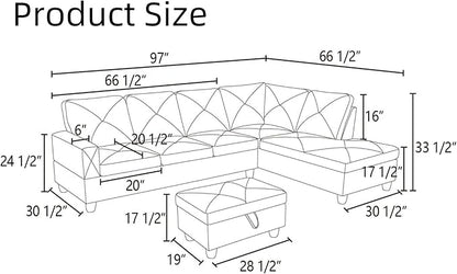 Modular Sectional Couch, L Shaped Couch with Storage, Convertible Sofa with Ottomans, Modern Sectional Sofa for Living Room and Office, Grey