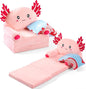 Axolotl Kids Couch Fold out 2-in-1 Toddler Sofa Fold out with Blanket, Soft Toddler Chair Comfy for Boy Girl Baby, Convertible Sofa to Lounger for Napping Reading Playing Christmas, Light Pink