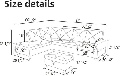 L Shaped Sectional Couch Sofa, Modern Couches for Living Room, Comfy 4 Seat Modular Sectional Sofa with Ottoman Storage for Bedroom Apartment, Beige