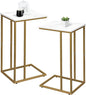 C Shaped End Table Set of 2, Small Side Table for Sofa and Bed, Couch Tables That Slide Under, Snack Side Table for Living Room, Bedroom, White Faux Marble and Gold