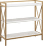 Leick Home Claudette Mixed Metal and Wood Bookshelf, White and Gold, Compact Storage for Small Spaces, 9261-WTGL