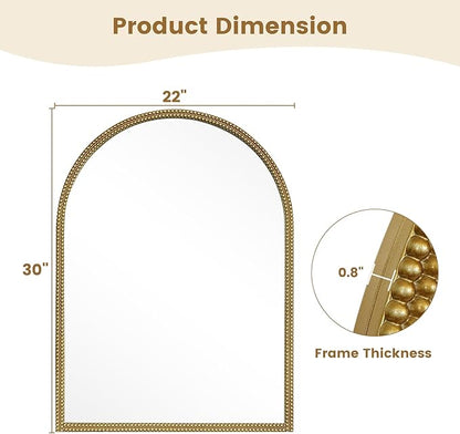 WallBeyond Gold Vintage Mirror for Vanity 22x30 Inch, Gold Antique Mirror with Ornate Beaded Frame for Bathroom, Living Room, Fireplace, Entryway