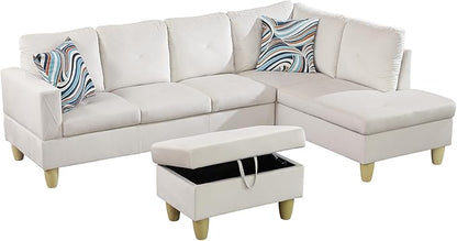 97" Oversized Sectional Couch, L Shaped Couch with Storage Ottoman, Modern Modular Sofa with Deep Seat, Sectional Couches for Living Room and Office, White (Flannel)