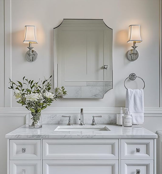 ANDY STAR Brushed Nickel Mirror 22x30 Inch, Scalloped Bathroom Mirror, Silver Bathroom Mirror in Anti-Rust Stainless Steel Metal Thin Frame Deep 1’’, Wall-Mounted Mirror (Horizontal/Vertical)