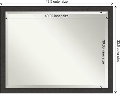 Amanti Art Brown Bathroom Mirror for Over Sink, 34x44 Rustic Plank Espresso Narrow Rectangle Vanity Mirror, X-Large Rustic Farmhouse Frame, Hangs Horizonally and Vertically, Bathroom Wall Decor