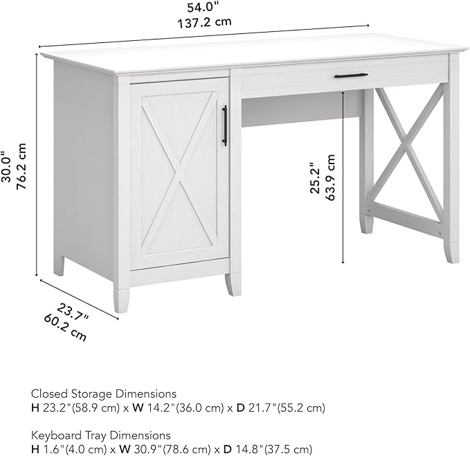 Bush Furniture Key West Computer Desk with Storage Farmhouse PC Table for Home Office in Pure White Oak 54W x 24D
