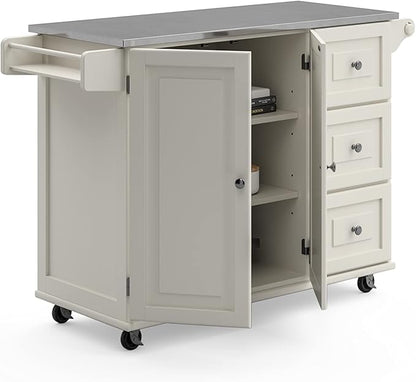 Homestyles Dolly Madison Rolling Mobile Kitchen Island with Storage and Towel Rack, 54 Inch Width, Off White