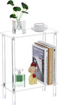 Clear Acrylic Narrow Side Table for Small Spaces, 15.75" L x 7.87" W x 19.82" H, 2 Tier Rectangle Slim End Table Nightstand, Small Skinny Bedside Table for Bedroom, Bathroom, Living Room