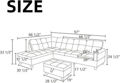 NAYSAYE Sectional Couch with Ottoman Storage, L Shaped Couch Sofa Furniture Sets, Modern Comfy Modular Comfy Sofa for Living Room Bedroom, Office and Apartment, Brown