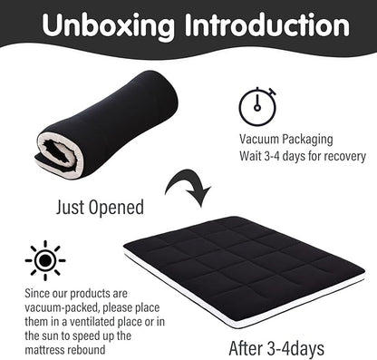 Tiita Floor Mattress Memory Foam Mattress Topper, 4" Thicken Futon Mattress with Storage Bag and 2 Straps, Portable Roll Up Travel Car Camping Mattress Sleeping Pad Full Size, Black