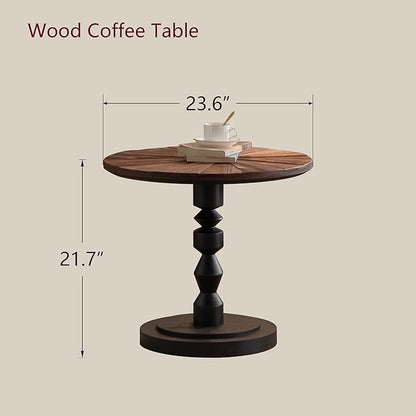 Wood Emd Table, Modern Round Side Table with Unique Top, Framhouse Accent Table for Living Room Bedroom Office (21.6 inch High)