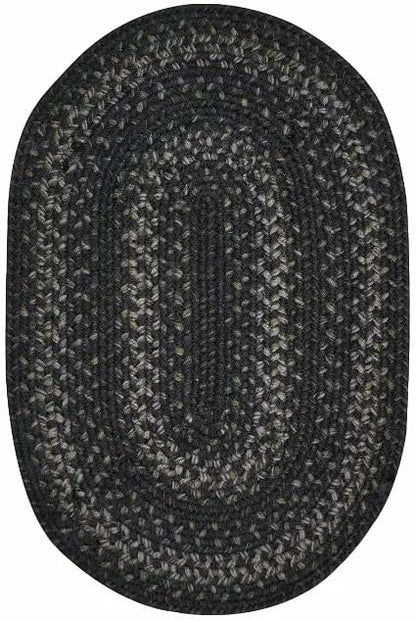 Jet Black Braided Oval Rug 27x45 - Primitive Braided Rugs for Kitchen, Entryway & Bathroom