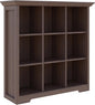 Cube Shelf Bookcase with Base - Wooden 3 Tiers Floor Standing Low Storage Cabinet for Home and Office, 9-Cube Lattice Bookshelf, Walnut