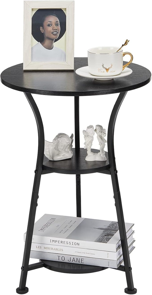 Dulcii Small Round End Table for Narrow and Small Space, 3-Tier Round Accent Couch Beside Table, Modern Side Table Corner Sofa Table Nightstand for Living Room Bedroom,Black
