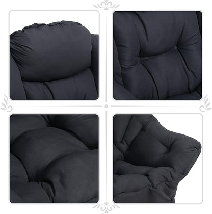 HollyHOME Fabric Lazy Chair with Foldable Ottoman, Accent Comfy Lounge Arm Chair and Folding Footrest Stool Set, Leisure Sofa Reading Chair and Footstool for Living Room, Bedroom, Dorm, Matte Black