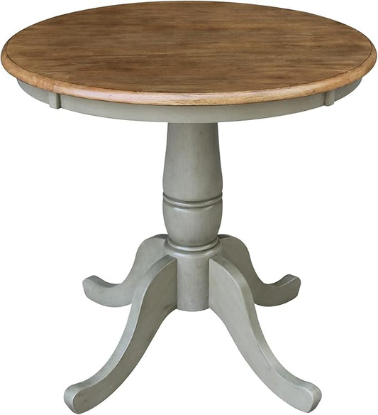 IC International Concepts 30" Round Top Pedestal Dining Table, 28.9" High, Distressed Hickory/Stone
